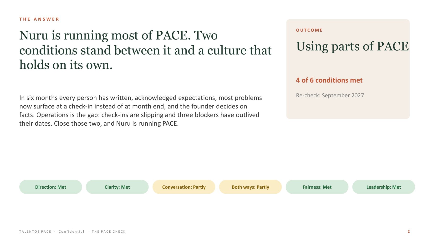 PACE Check page: four of six conditions met
